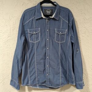 BKE Blue And White Pinstripe Casual Shirt Longsleeve Snaps - Men's Size XL